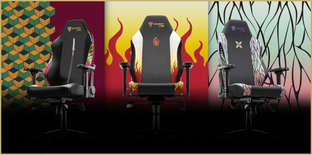 Secretlab Demon Slayer Chair featuring ergonomic design and limited-edition anime artwork, showcasing characters from Demon Slayer: Kimetsu no Yaiba for stylish and comfortable seating.